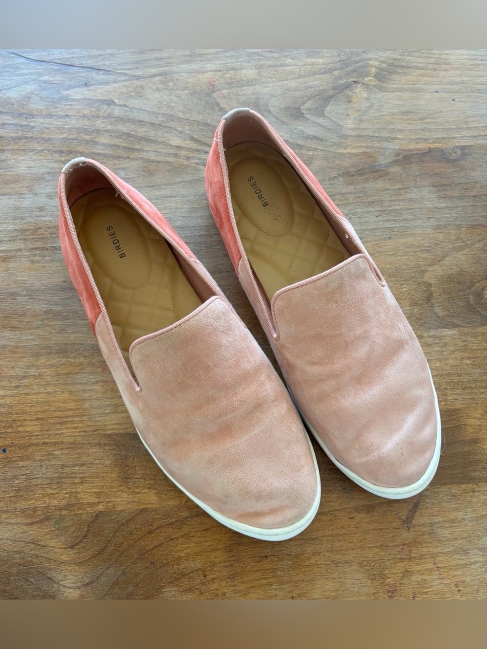Birdies Two-Tone Pink Suede Slip-Ons sunrise size 9